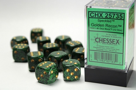 12 d6 Dice Chessex SPECKLED GOLDEN RECON  Green Black Dadi 25735