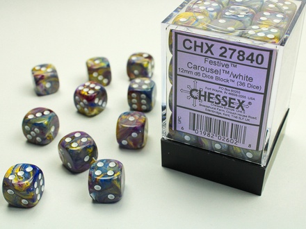 36 d6 Dice Chessex FESTIVE CAROUSEL WHITE 27840 Dadi