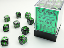 36 d6 Dice Chessex Gemini BLACK GREY 26845 Dadi NERO GRIGIO Verde