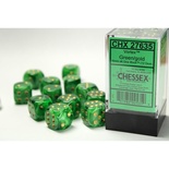 12 d6 Dice Chessex Vortex GREEN gold 27635 Dadi VERDE oro