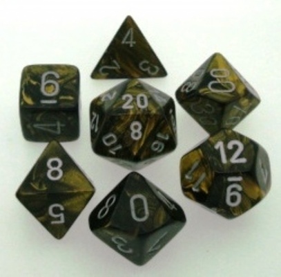 7 Dice Chessex LEAF BLACK GOLD 27418 Dadi NERO ORO