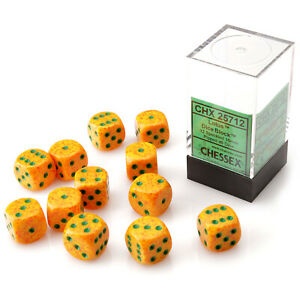12 d6 Dice Chessex SPECKLED LOTUS orange yellow Dadi 25712