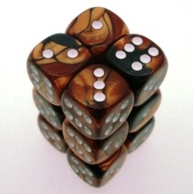 12 d6 Dice Set Chessex GEMINI BLACK COPPER white 26627 NERO RAME Dadi Dado Die