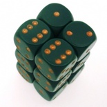 12 d6 Dice Chessex OPAQUE DUSTY GREEN copper OPACO VERDE SPORCO rame Dadi 25615