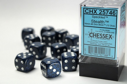 12 d6 Dice Chessex SPECKLED STEALTH BLUE BLACK 25746 Dadi