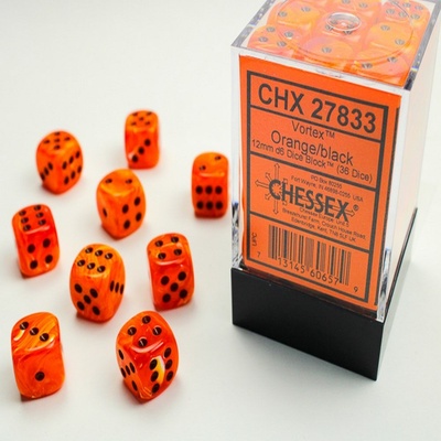 36 d6 Dice Chessex Polyedral VORTEX ORANGE BLACK 27833 Dadi