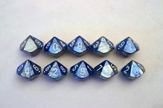 10 d10 Dice Set Chessex GEMINI BLUE STEEL 26223 Dadi BLU ACCIAIO