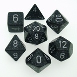 7 Dice Chessex SPECKLED NINJA SILVER 25318 Dadi