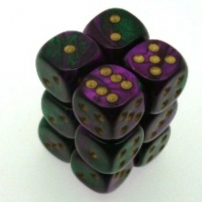 12 d6 Dice Chessex GEMINI GREEN PURPLE 26634 Dadi