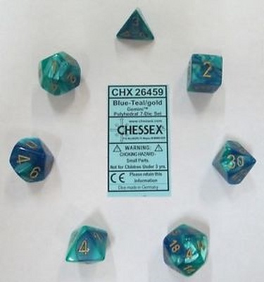 7 Dice Chessex GEMINI BLUE TEAL gold  Blu Verde Acqua oro Dadi 26459