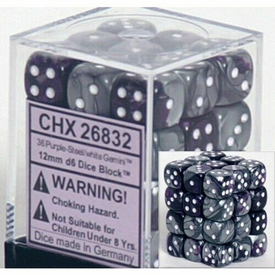 36 d6 Dice Chessex Gemini PURPLE STEEL 26832 Dadi Viola