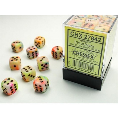 36 d6 Dice Chessex Polyedral FESTIVE CIRCUS BLACK 27842 Dadi