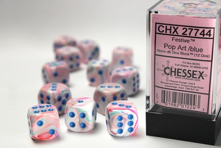 12 d6 Dice Chessex Festive POP ART BLUE 27744 Dadi