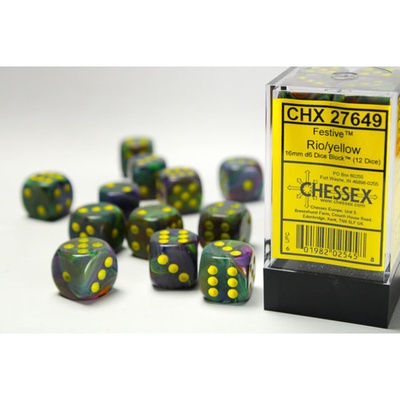 12 d6 Dice Chessex Festive RIO YELLOW 27649 Dadi