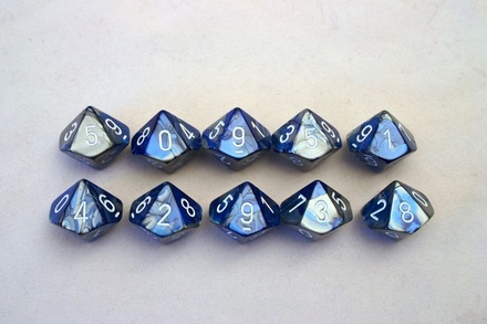 10 d10 Dice Chessex GEMINI BLUE STEEL 26223 Dadi