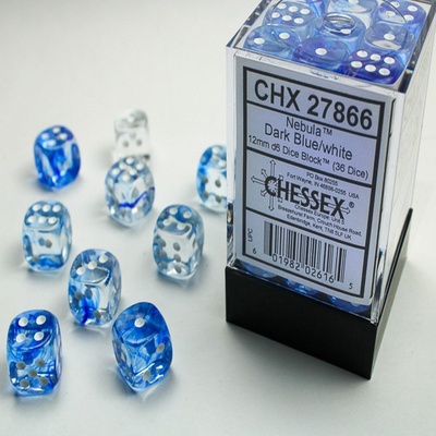 36 d6 Dice Chessex Polyedral NEBULA DARK BLUE WHITE 27866 Dadi Nuvola Acqua