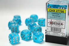 12 d6 Dice Chessex Luminary SKY SILVER 27766 Dadi