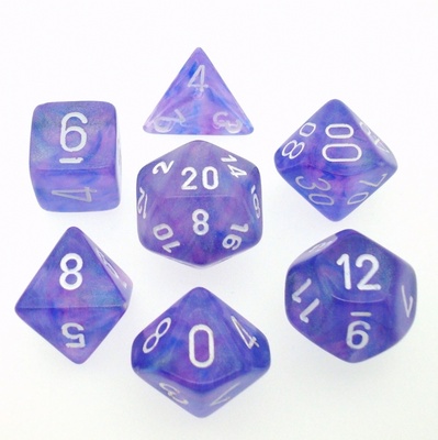 7 Die Set Chessex BOREALIS PURPLE white Dice VIOLA bianco Dadi Dado 27407