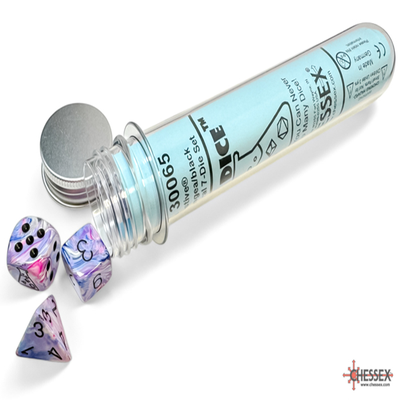 7 Dice Set Chessex LAB DICE FESTIVE HYDRANGEA BLACK 30065 Dadi