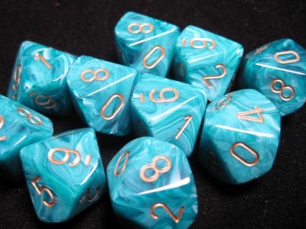 10 d10 Dice Set Chessex VORTEX TEAL gold 27239 Dadi