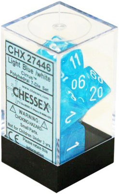 7 Dice Set Chessex CIRRUS LIGHT BLUE white 27446 Dadi Celeste