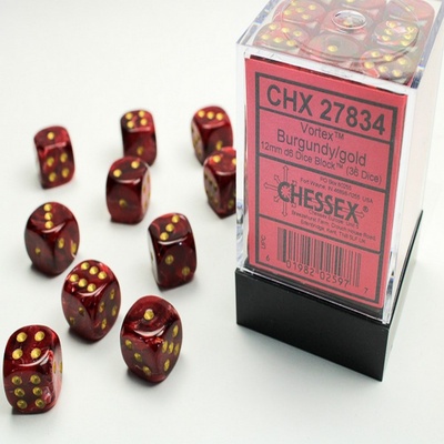 36 d6 Dice Chessex Polyedral VORTEX BURGUNDY GOLD 27834 Dadi