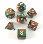 7 Die Set Chessex GEMINI COPPER GREEN white Dice RAME VERDE bianco Dadi Dado 26437