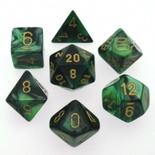 7 Dice Chessex GEMINI BLACK GREEN 26439 Dadi