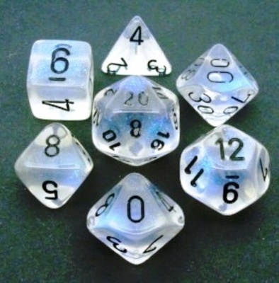 7 Die Set Chessex BOREALIS AQUERPLE black Dice AQUERPLE nero Dadi Dado 27420