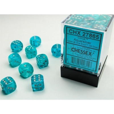 36 d6 Dice Chessex Polyedral CIRRUS AQUA SILVER 27865 Dadi