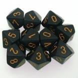 10 d10 Dice Set Chessex OPAQUE BLACK gold 25228 Dadi OPACO NERO oro