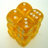 12 d6 Dice Chessex TRANSLUCENT YELLOW WHITE 23602 Dadi