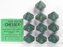 10 d10 Dice Chessex DUSTY GREEN 25215 Dadi OPACO VERDE SPORCO