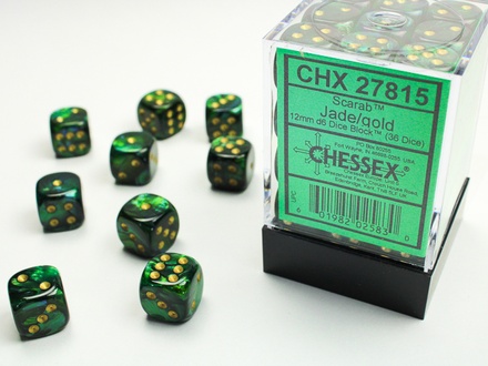36 d6 Dice Chessex Scarab JADE GOLD 27815 Dadi
