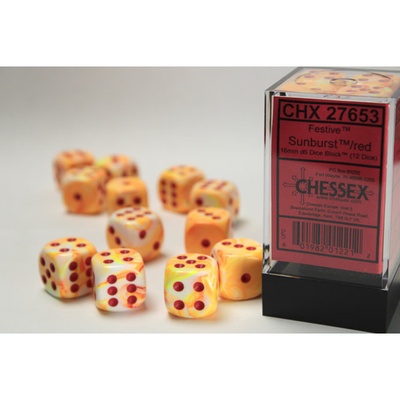 12 d6 Dice Chessex Festive SUNBURST RED 27653 Dadi