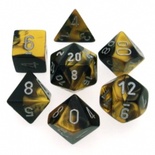 7 Die Set Chessex GEMINI BLACK GOLD Dice NERO ORO Dadi Dado 26451