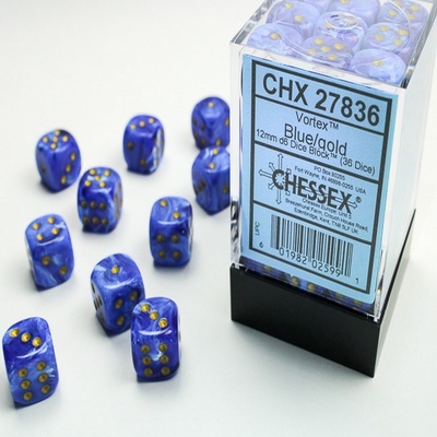 36 d6 Dice Chessex Polyedral VORTEX BLUE GOLD 27836 Dadi