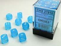 36 d6 Dice Chessex Frosted CARIBBEAN BLUE WHITE 27816 Dadi