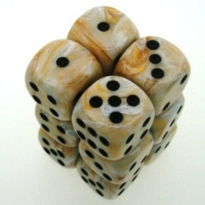 12 d6 Dice Chessex MARBLE IVORY BLACK 27602 Dadi