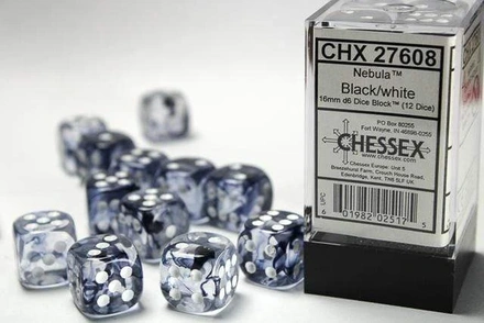 12 d6 Set Chessex NEBULA  BLACK WHITE 27608 Dadi