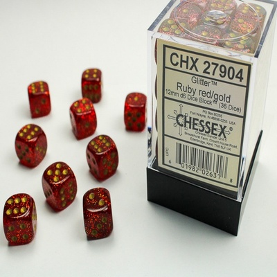 36 d6 Dice Chessex Polyedral GLITTER RUBY GOLD 27904 Dadi