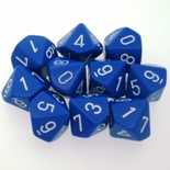 10 d10 Dice Chessex OPAQUE BLUE WHITE 26206 Dadi