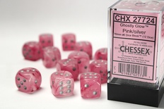12 d6 Dice Chessex Ghostly GLOW PINK SILVER 27724 Dadi