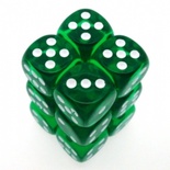 12 d6 Dice Chessex TRANSLUCENT GREEN WHITE 23605 Dadi