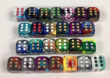 d6 Dice Chessex 16mm Colore Casuale Opaco - Trasparente