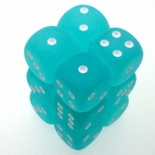 12 d6 Dice Chessex FROSTED TEAL white 27605 Dadi CIANO bianco