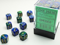 36 d6 Dice Chessex Gemini BLUE GREEN GOLD 26836 Dadi