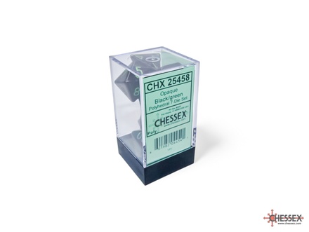 7 Dice Set Chessex OPAQUE BLACK GREEN 25458 Dadi