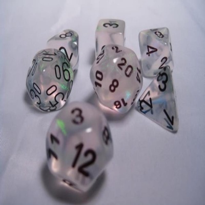 7 Die Set Chessex BOREALIS CLEAR nero Dice TRASPARENTE nero Dadi Dado 27400