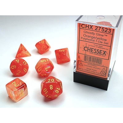 7 Die Set Chessex Gostly Glow ORANGE yellow Dice ARANCIONE giallo Dadi Dado 27523